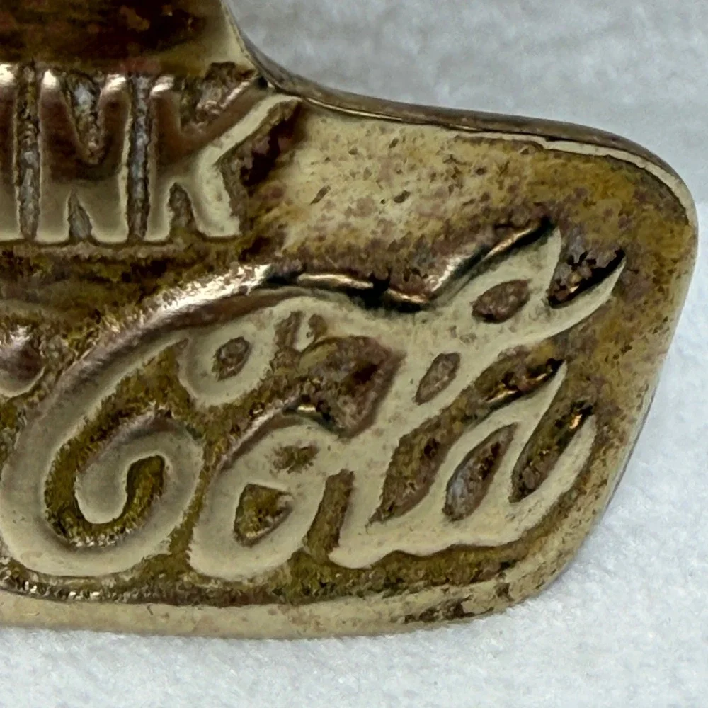 Vintage Coca-Cola Wall Mounted Bottle Opener Brass Tone Metal Taiwan with Screws